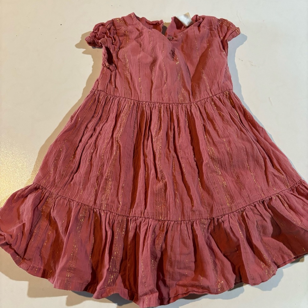 OshKosh B’Gosh Kids Little Girls Pink Midi Dress with Gold Metallic Accents 2T